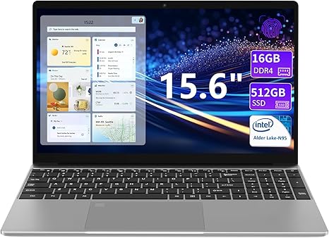 KurieTim 15.6''Laptop 16GB DDR4 512GB SSD, Intel Celeron N95 Processors Silver