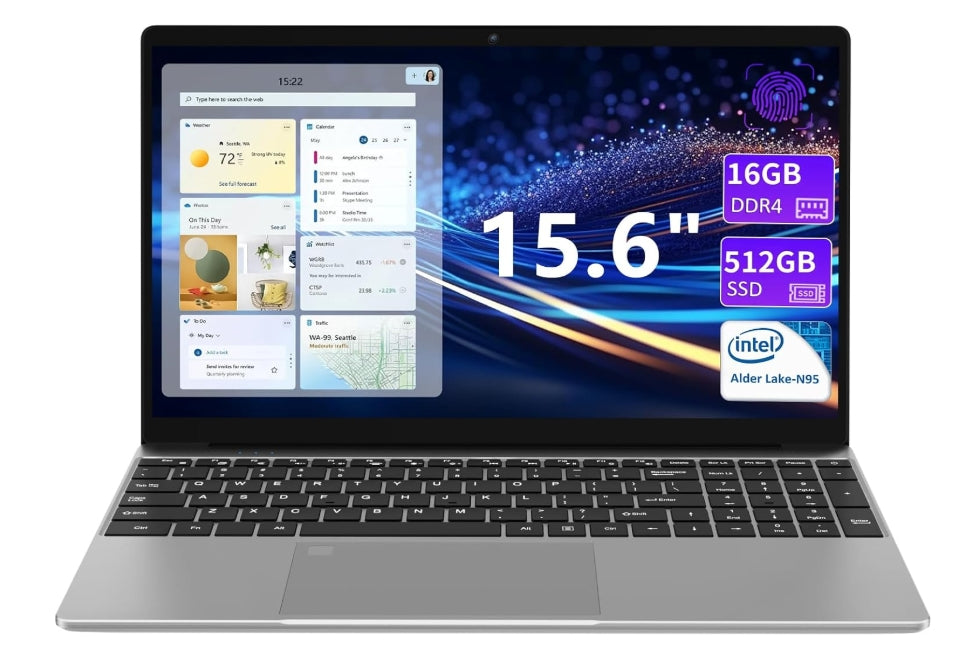 KurieTim 15.6"" FHD Laptop, Intel N95 Processor, 32GB DDR4, 512GB SSD Silver