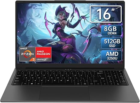 KurieTim 16'' Laptop Computer,AMD Ryzen 3250U,8GB RAM, 512GB SSD