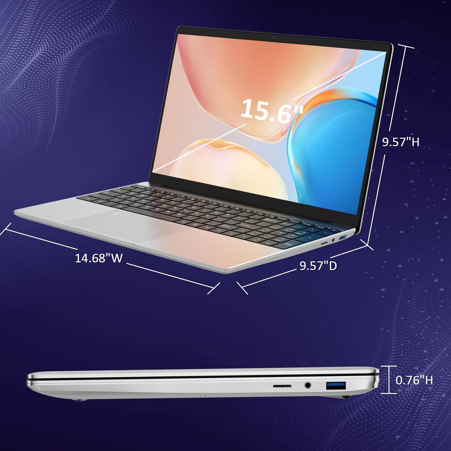 KurieTim 15.6 FHD Laptop, Intel N95 Processor, 32GB DDR4, 512GB SSD Silver