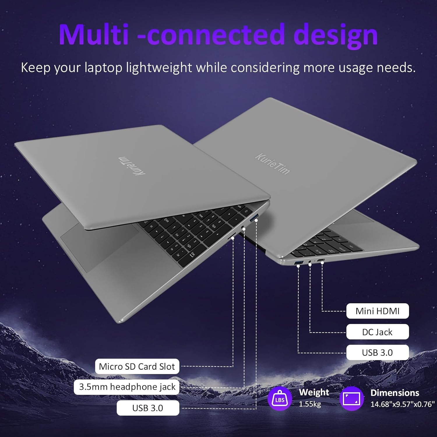KurieTim 15.6 FHD Laptop, Intel N95 Processor, 32GB DDR4, 512GB SSD Silver