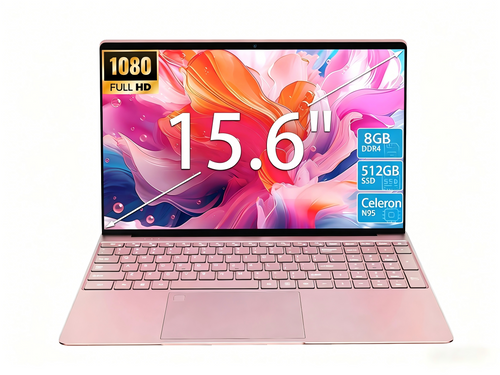 15.6" Laptop,Intel N95,8GB RAM,512GB SSD,Windows 11 Pro Work Computer,Fingerprint Reader,Backlit Keyboard,Rose gold Pink