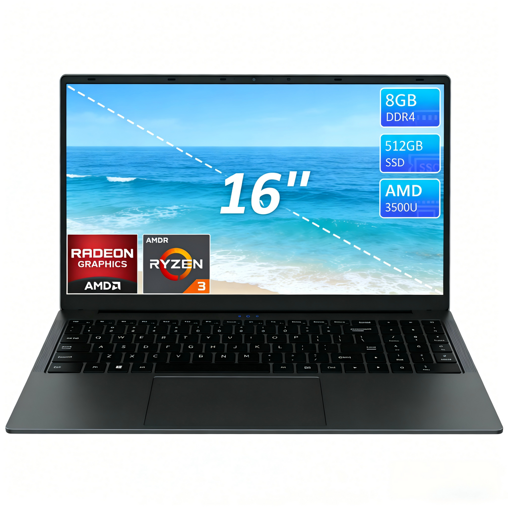 KurieTim 16'' Laptop Computer,AMD Ryzen 3500U,8GB RAM, 512GB SSD